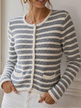 INTIMISSIMI Blue/Ivory Knit Stripe Cardigan